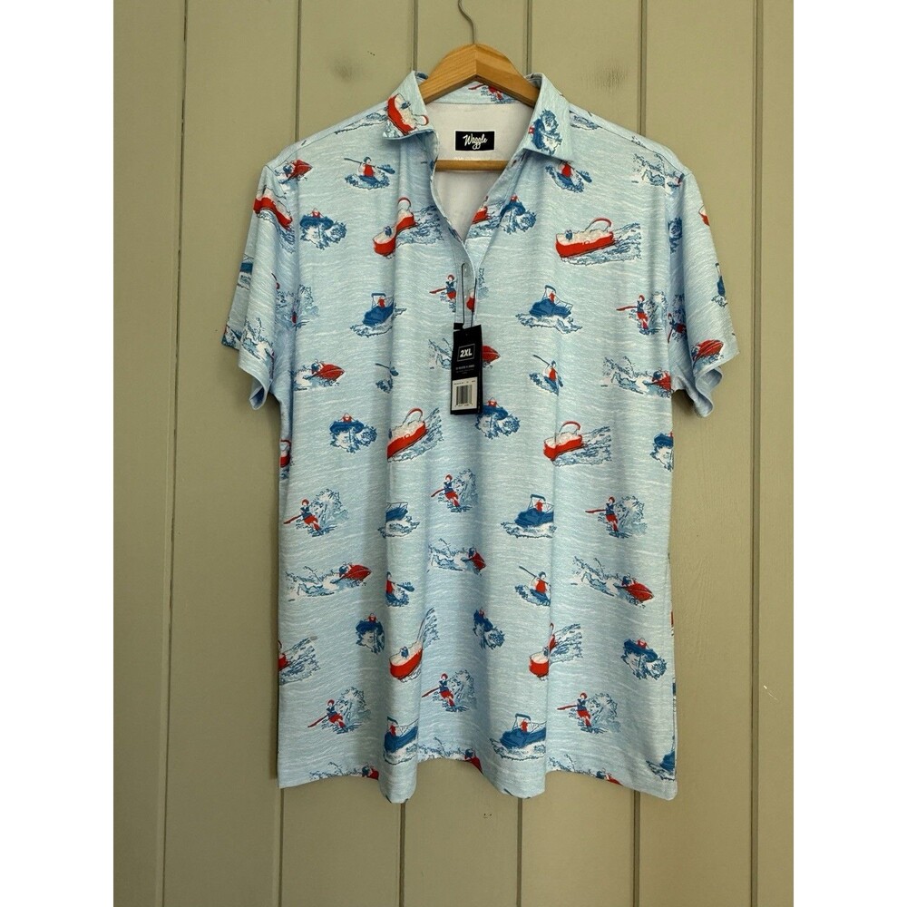 NWT Women’s Waggle Lake Life Short Sleeve Polo Golf Shirt 2XL Blue Short Sleeves